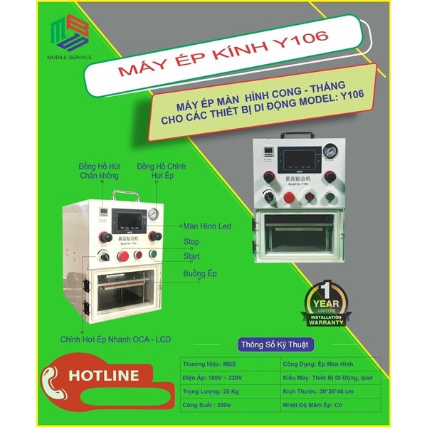 Đầu máy ép kính Y106 đa năng ép màn cong, màn thẳng 16 inch