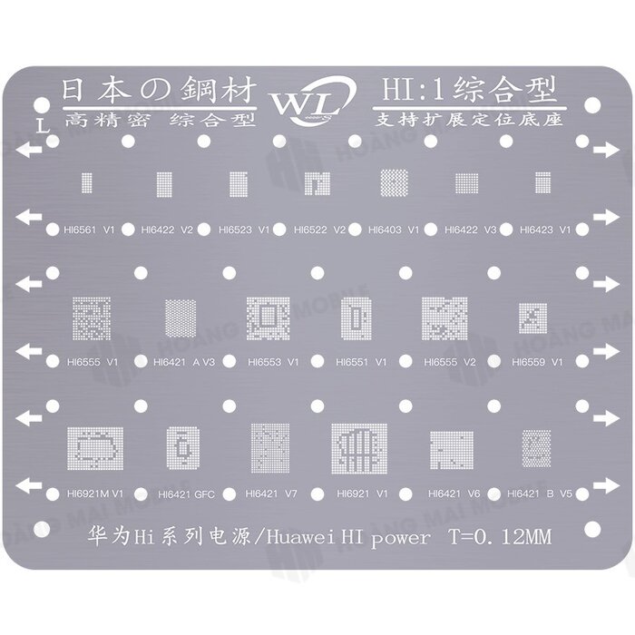 Vỉ HI:1 hãng WL dày 0.12 mm với 19 ô IC nguồn Huawei HI6421, HI6555, HI6921, HI6422