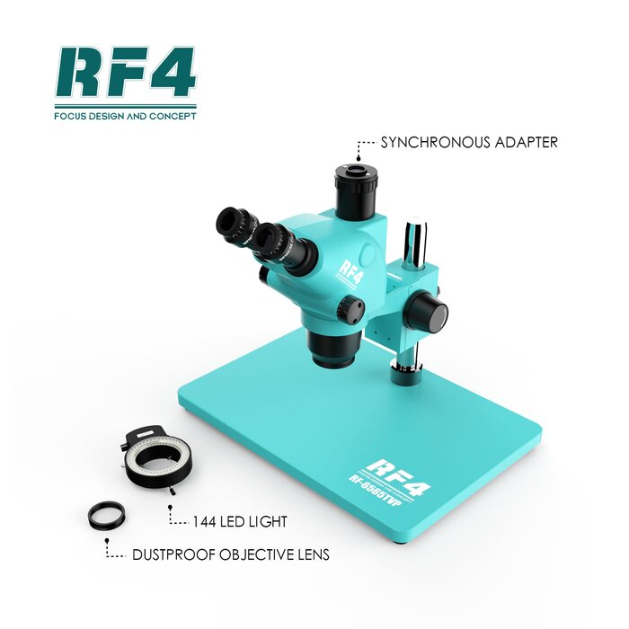 Kính hiển vi 3 mắt RF4 RF-6565TVP đế to (đầu nối, đèn led, kính chắn bụi)