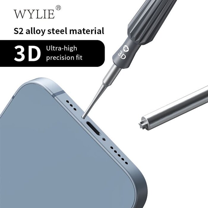 Mũi tô vít WYLIE WL-833 thép S2 cắt 3D đang vặn ốc đáy cổng sạc iPhone
