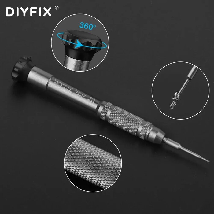 Tô vít WYLIE WL-832 Pentalobe 0.8 với nắp đuôi xoay 360°, thân khía vân kim cương và mũi hút ốc