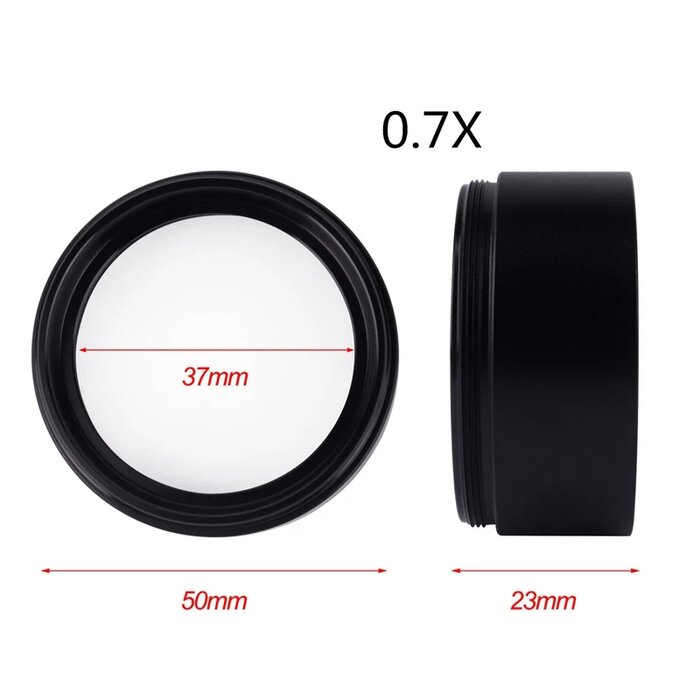 Kích thước ống kính nâng chiều cao WYLIE WD120 0.7X: thấu kính 37 mm, thân ngoài 50 mm, cao 23 mm