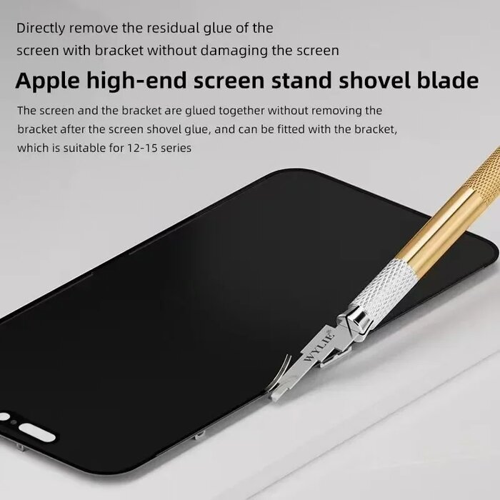 Lưỡi dao cạo keo WYLIE lưỡi đơn gắn trên cán ngàm tròn đang cạo keo khung đỡ màn hình iPhone