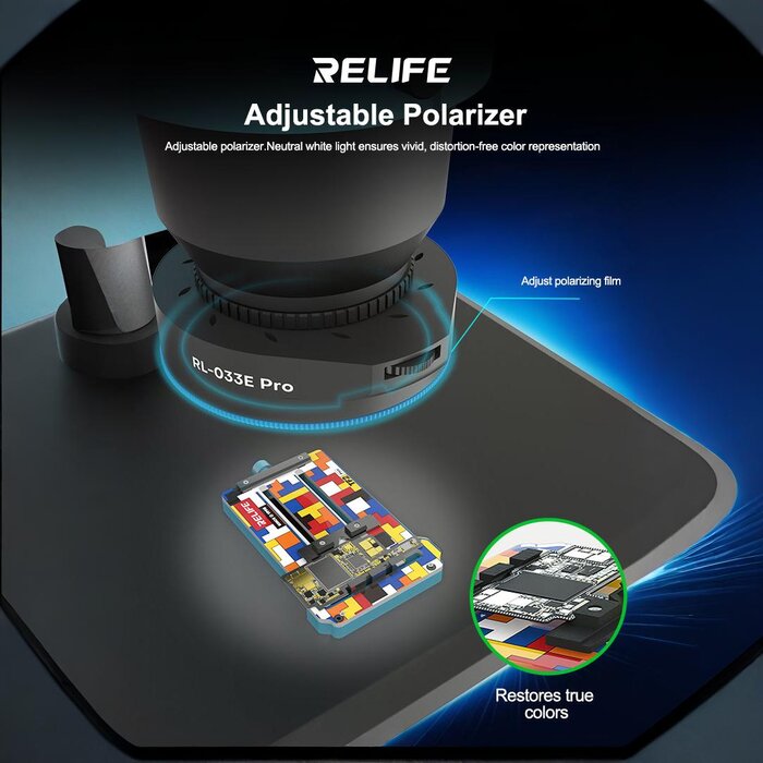 Đèn kính hiển vi RELIFE RL-033E Pro gắn dưới thấu kính, vòng chỉnh kính phân cực để khử lóa trên main