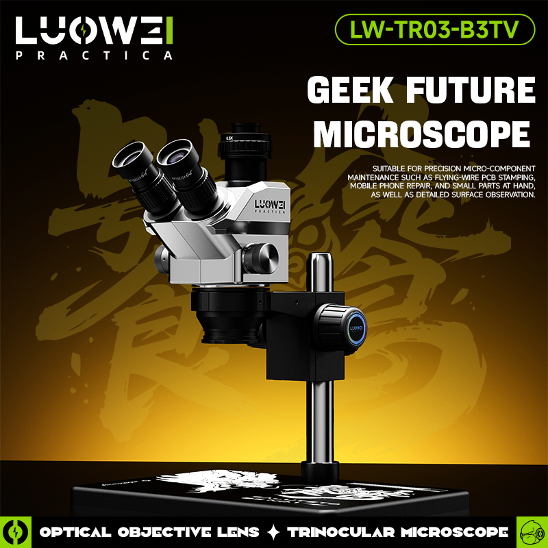 Kính hiển vi 3 mắt Luowei TR03-B3TV 7–68X, thị kính in rõ thông số