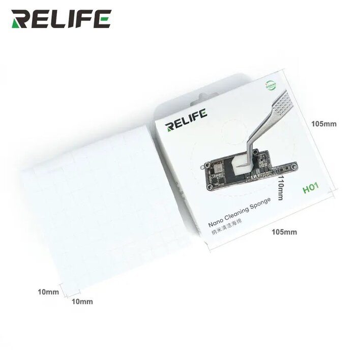 Bản vẽ kích thước bông xốp RELIFE H01: miếng 10 x 10 mm, hộp 105 x 105 mm