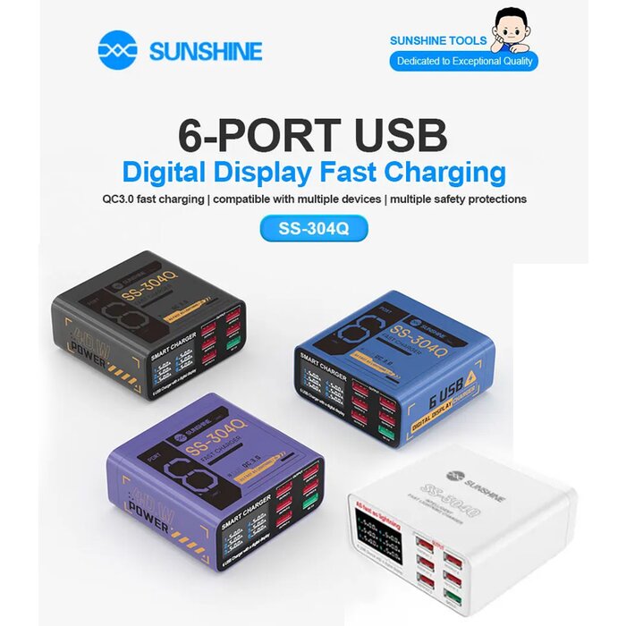 Sạc báo dòng SUNSHINE SS-304Q (6 cổng) có cổng sạc nhanh QC3.0