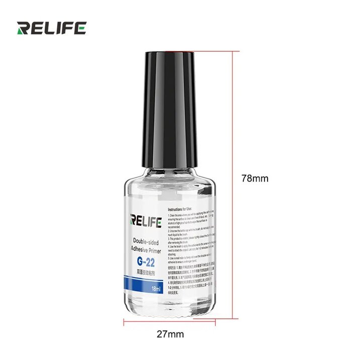 Ảnh kích thước chai keo dán nước RELIFE G-22: cao 78mm, đường kính 27mm