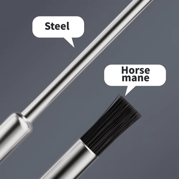 Cận cảnh cán thép và chùm lông bờm ngựa của cọ vệ sinh bụi Lanrui QB95