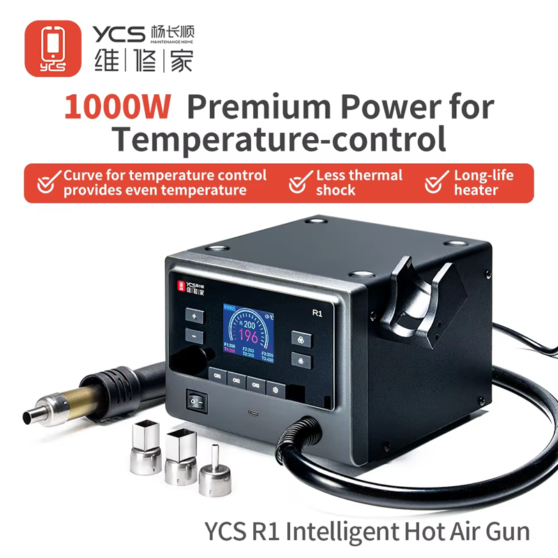 Linh kiện sửa chữa điện thoại: Máy khò YCS R1 1000W kèm 4 đầu phun