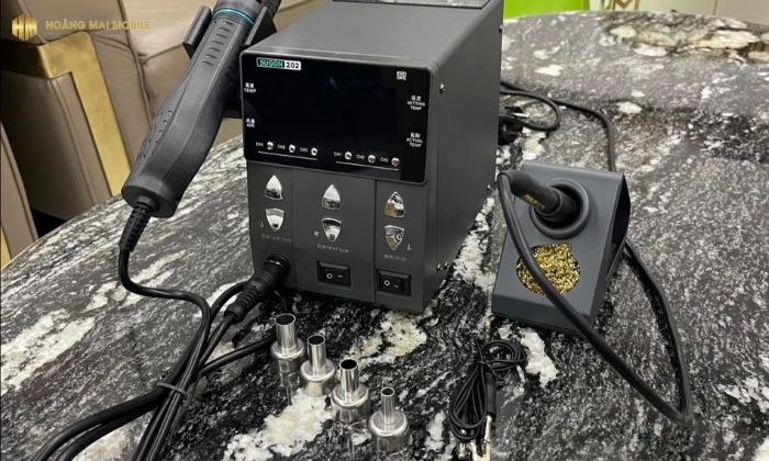 Hình ảnh thực tế Máy Sugon 202 với màn LED lớn và tay cầm khò/mỏ hàn chuyên nghiệp