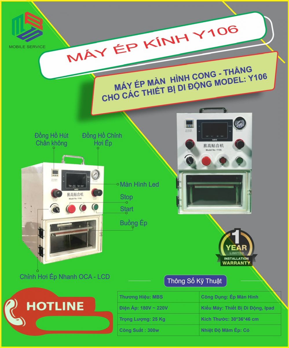Thông số kỹ thuật của bộ máy ép kính Y108