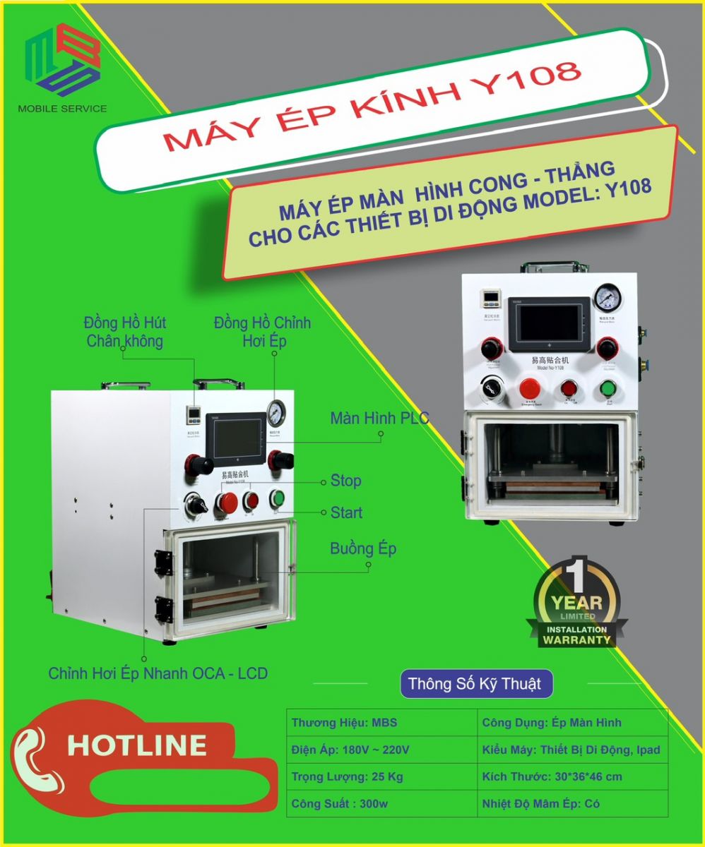 Thông số kỹ thuật của bộ máy ép kính Y108
