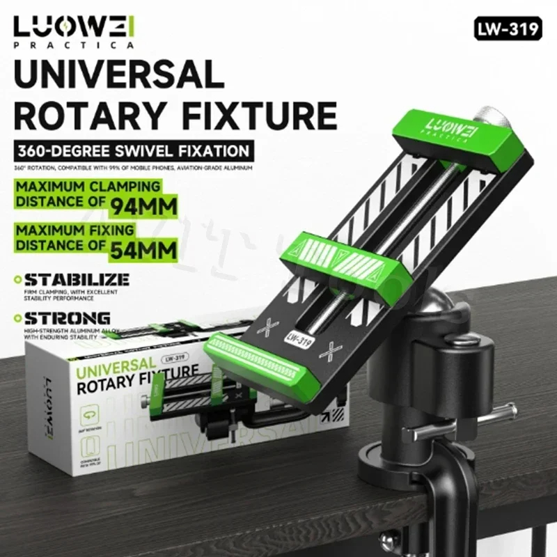 Kẹp điện thoại LUOWEI với khả năng xoay 360 độ, giúp thao tác sửa chữa dễ dàng và chính xác