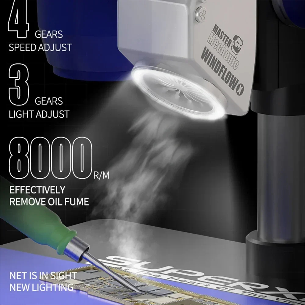 Ứng dụng thực tế của quạt hút khói thiếc MECHANIC WindFlow X trong sửa chữa điện thoại.