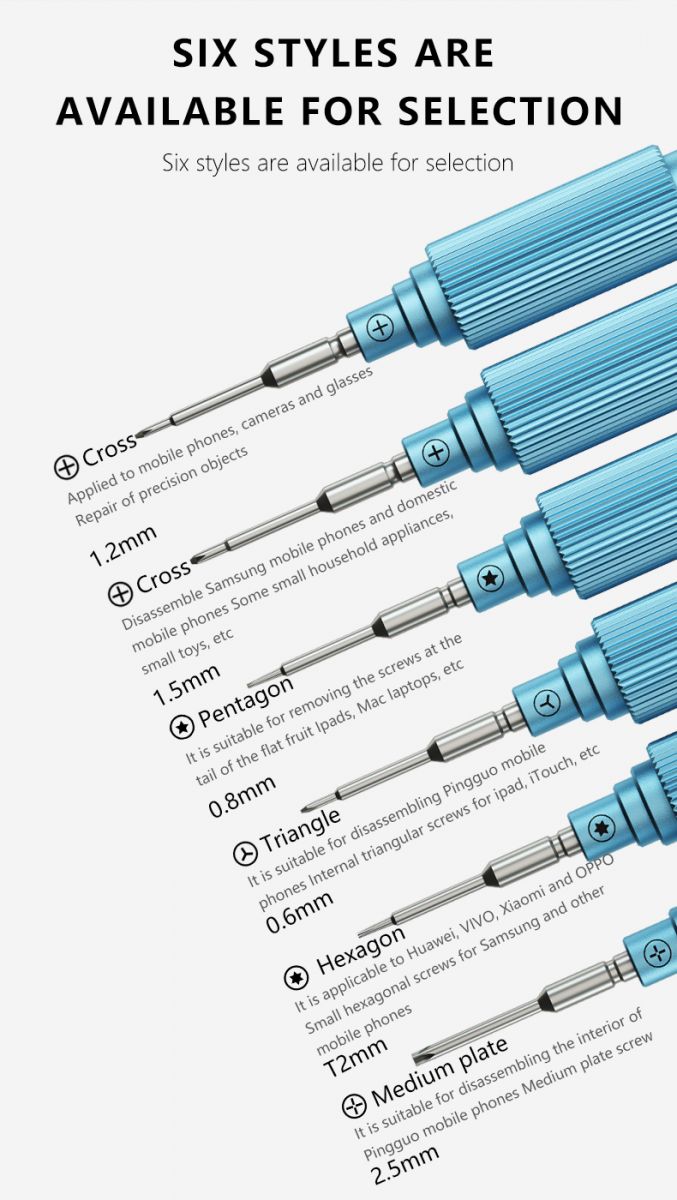 Các đầu vít của Bộ tô vít MAANT đầu thép M081, phù hợp với nhiều loại ốc vít khác nhau