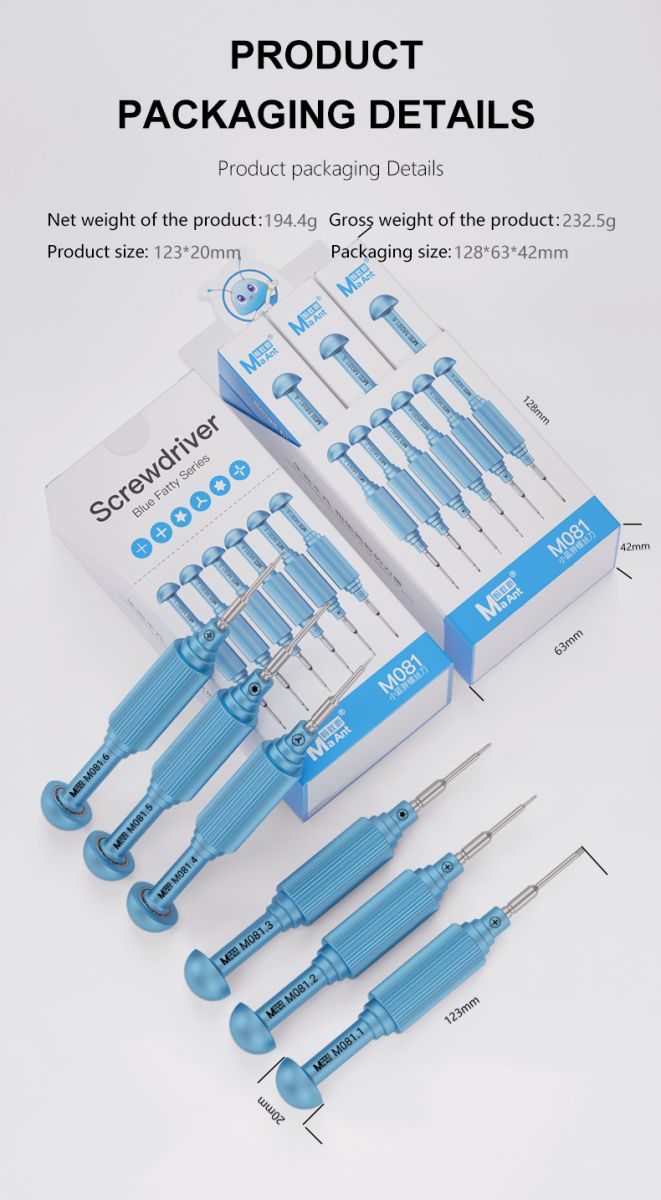 Hình ảnh kích thước của Bộ tô vít MAANT đầu thép M081