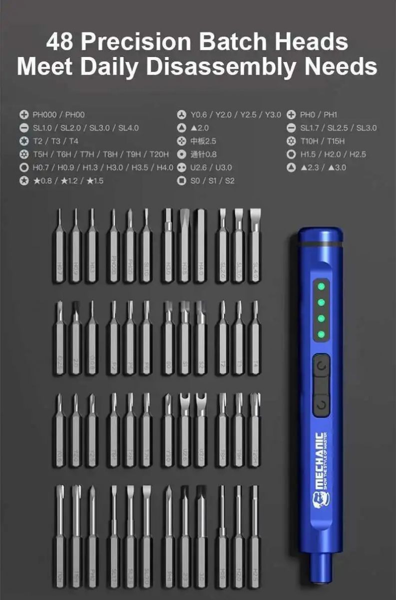 Bộ tô vít điện MECHANIC ES480 – dụng cụ hoàn hảo cho sửa chữa điện thoại với 48 đầu vít.