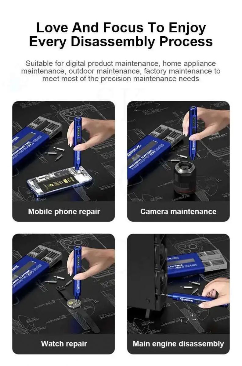 Sử dụng bộ tô vít điện MECHANIC ES480 trong việc sửa chữa điện thoại và linh kiện điện tử.