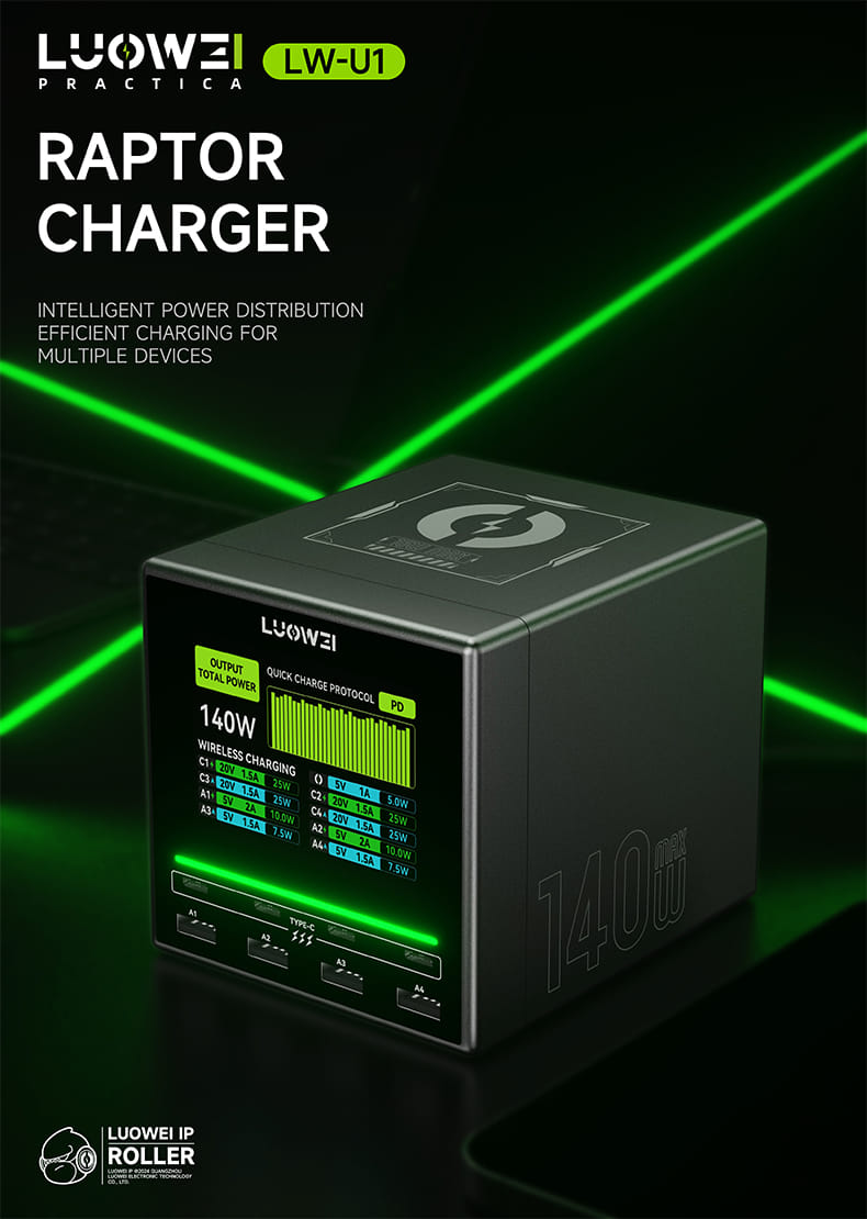 Sạc báo dòng LUOWEI LW-U1 (8 cổng) 140W với thiết kế tiện dụng.