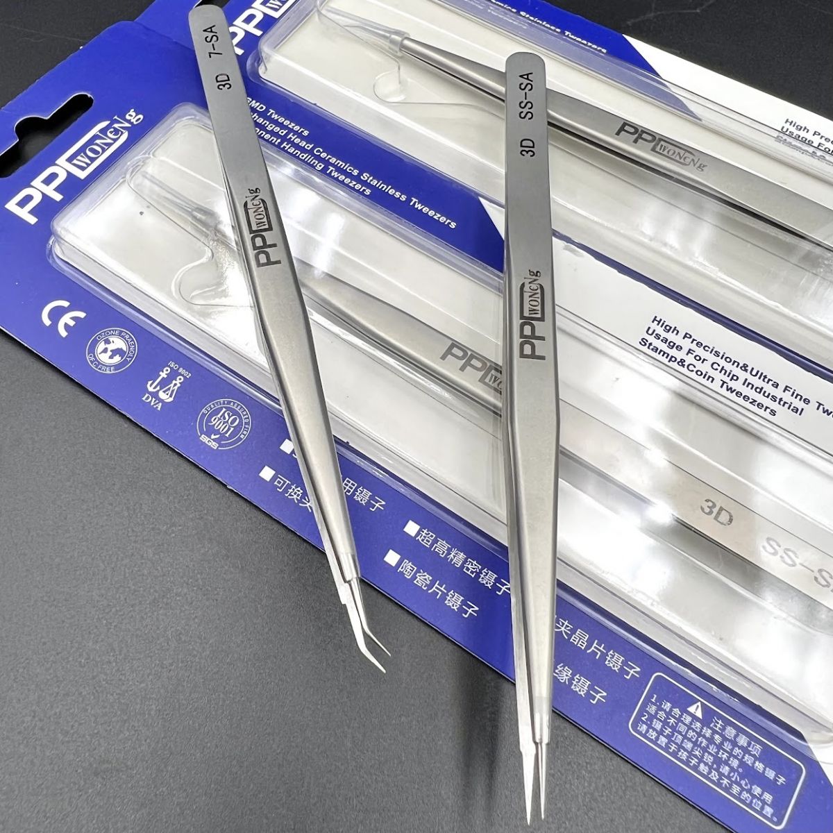 Panh nhíp PPD 3D chống tĩnh điện với đầu thẳng SS-SA và cong 7-SA cho sửa chữa linh kiện