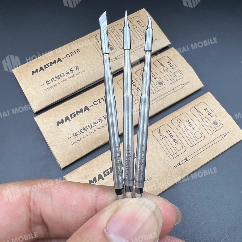 Hình ảnh sản phẩm Mũi hàn C210 MAGMA với các kiểu đầu vát, thẳng và cong.