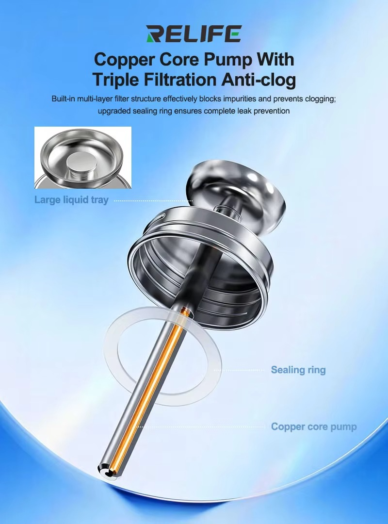 Chi tiết lõi bơm đồng và hệ thống lọc chống tắc của RELIFE TB3