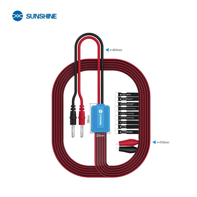 Bộ dây cấp nguồn SUNSHINE SS-905K với host xanh dương, dây silicone đỏ đen và 9 đầu nối riêng biệt